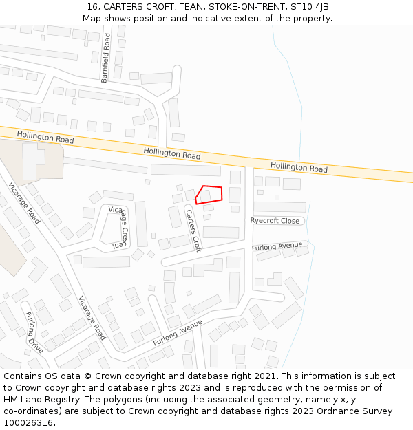 16, CARTERS CROFT, TEAN, STOKE-ON-TRENT, ST10 4JB: Location map and indicative extent of plot