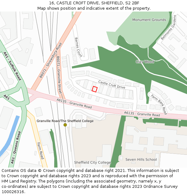 16, CASTLE CROFT DRIVE, SHEFFIELD, S2 2BF: Location map and indicative extent of plot