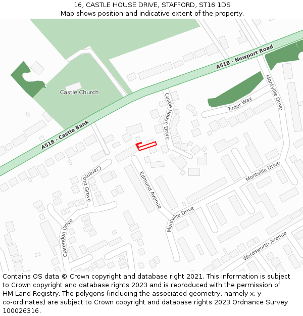 16, CASTLE HOUSE DRIVE, STAFFORD, ST16 1DS: Location map and indicative extent of plot