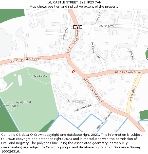 16, CASTLE STREET, EYE, IP23 7AN: Location map and indicative extent of plot