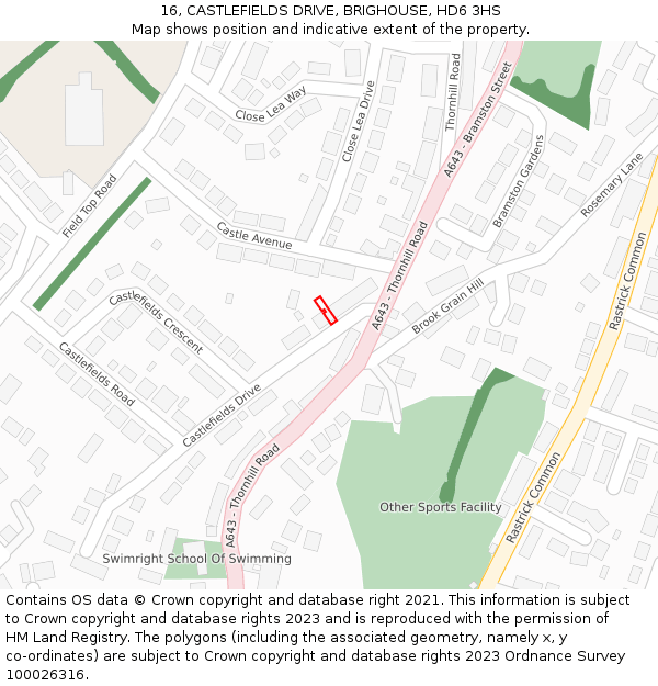 16, CASTLEFIELDS DRIVE, BRIGHOUSE, HD6 3HS: Location map and indicative extent of plot