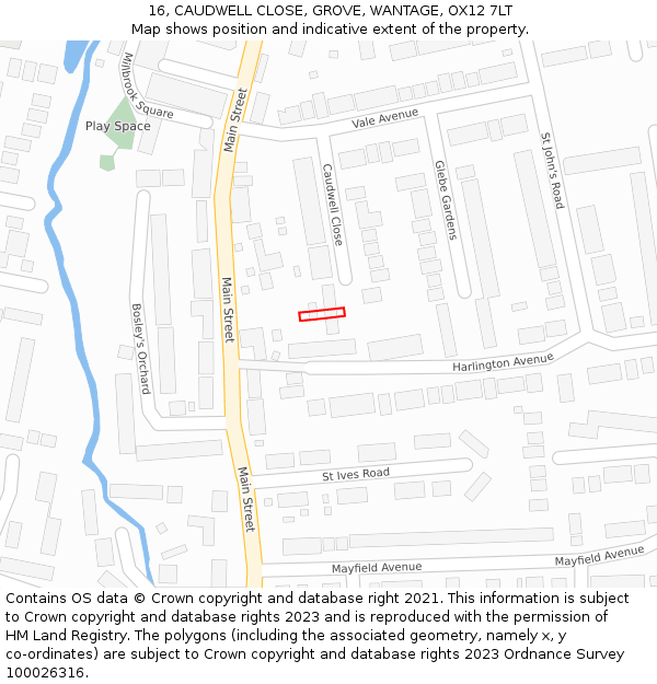16, CAUDWELL CLOSE, GROVE, WANTAGE, OX12 7LT: Location map and indicative extent of plot