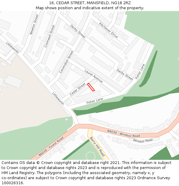 16, CEDAR STREET, MANSFIELD, NG18 2RZ: Location map and indicative extent of plot