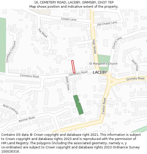 16, CEMETERY ROAD, LACEBY, GRIMSBY, DN37 7EP: Location map and indicative extent of plot