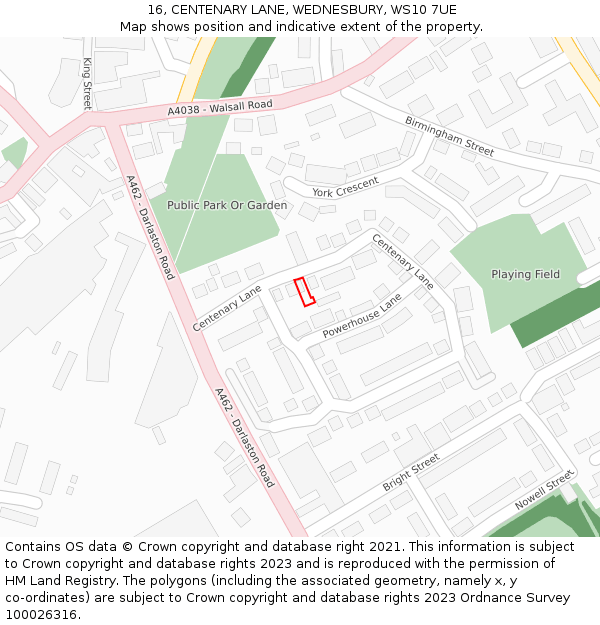16, CENTENARY LANE, WEDNESBURY, WS10 7UE: Location map and indicative extent of plot
