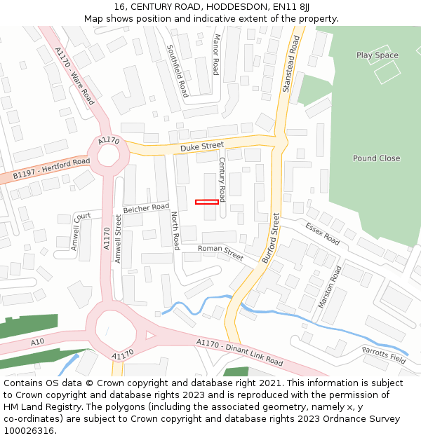 16, CENTURY ROAD, HODDESDON, EN11 8JJ: Location map and indicative extent of plot