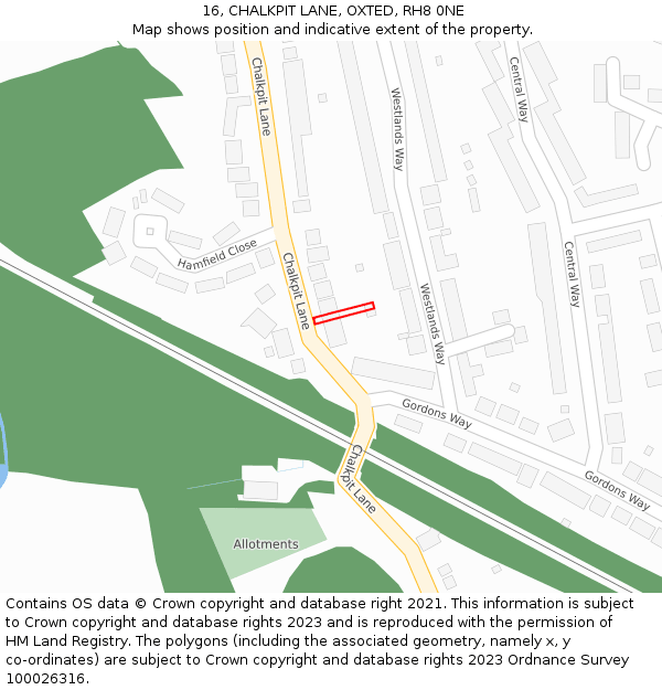 16, CHALKPIT LANE, OXTED, RH8 0NE: Location map and indicative extent of plot