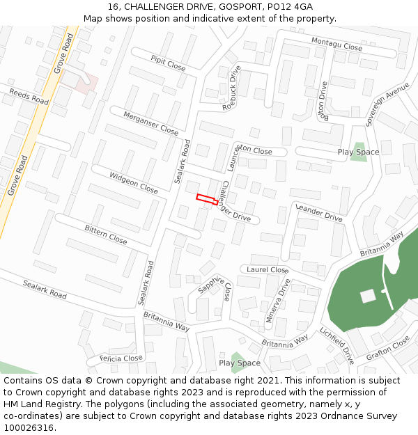 16, CHALLENGER DRIVE, GOSPORT, PO12 4GA: Location map and indicative extent of plot