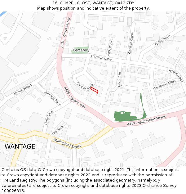 16, CHAPEL CLOSE, WANTAGE, OX12 7DY: Location map and indicative extent of plot