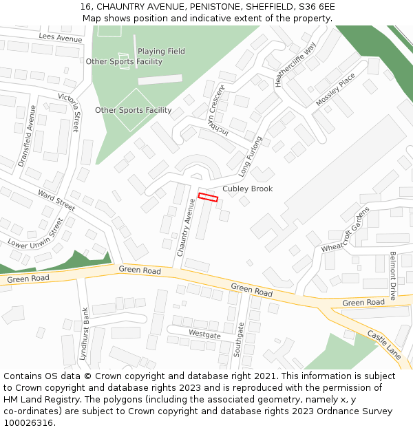 16, CHAUNTRY AVENUE, PENISTONE, SHEFFIELD, S36 6EE: Location map and indicative extent of plot