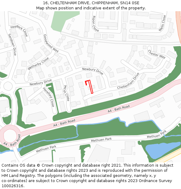16, CHELTENHAM DRIVE, CHIPPENHAM, SN14 0SE: Location map and indicative extent of plot