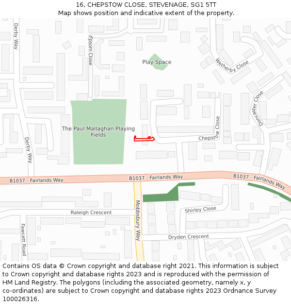 16, CHEPSTOW CLOSE, STEVENAGE, SG1 5TT: Location map and indicative extent of plot