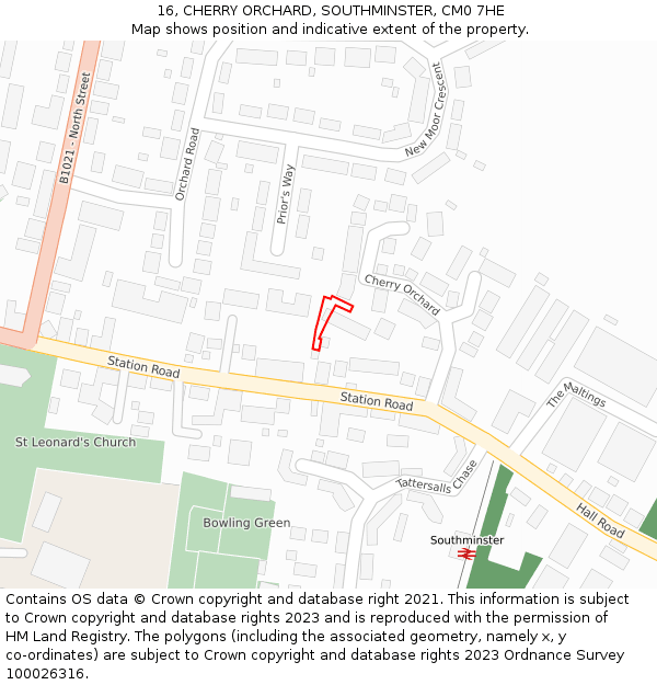 16, CHERRY ORCHARD, SOUTHMINSTER, CM0 7HE: Location map and indicative extent of plot