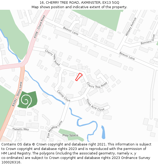 16, CHERRY TREE ROAD, AXMINSTER, EX13 5GQ: Location map and indicative extent of plot