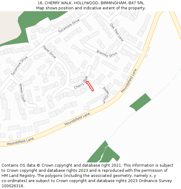 16, CHERRY WALK, HOLLYWOOD, BIRMINGHAM, B47 5RL: Location map and indicative extent of plot