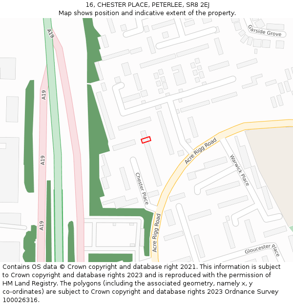 16, CHESTER PLACE, PETERLEE, SR8 2EJ: Location map and indicative extent of plot