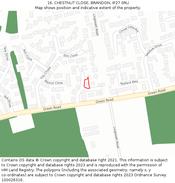 16, CHESTNUT CLOSE, BRANDON, IP27 0RU: Location map and indicative extent of plot