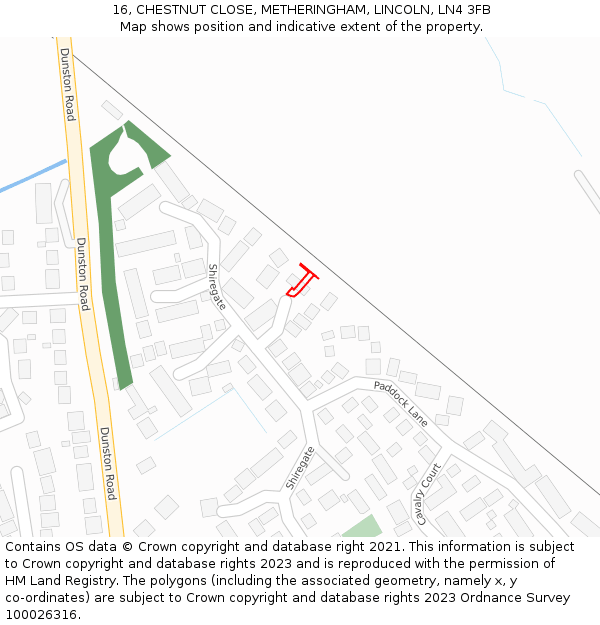 16, CHESTNUT CLOSE, METHERINGHAM, LINCOLN, LN4 3FB: Location map and indicative extent of plot