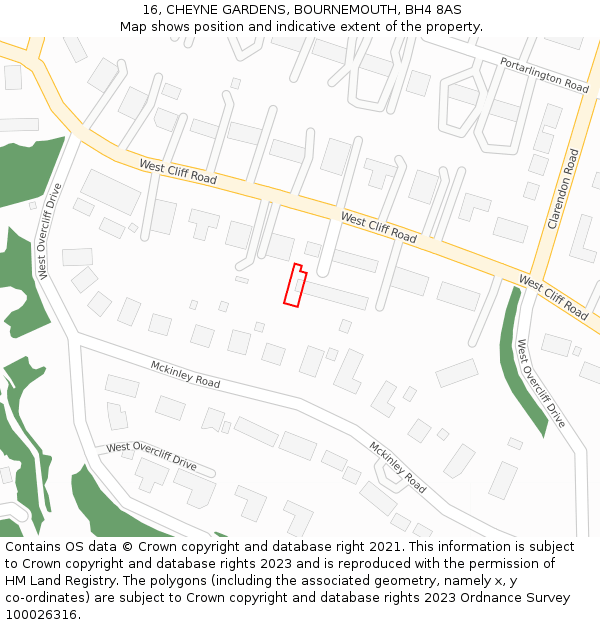 16, CHEYNE GARDENS, BOURNEMOUTH, BH4 8AS: Location map and indicative extent of plot