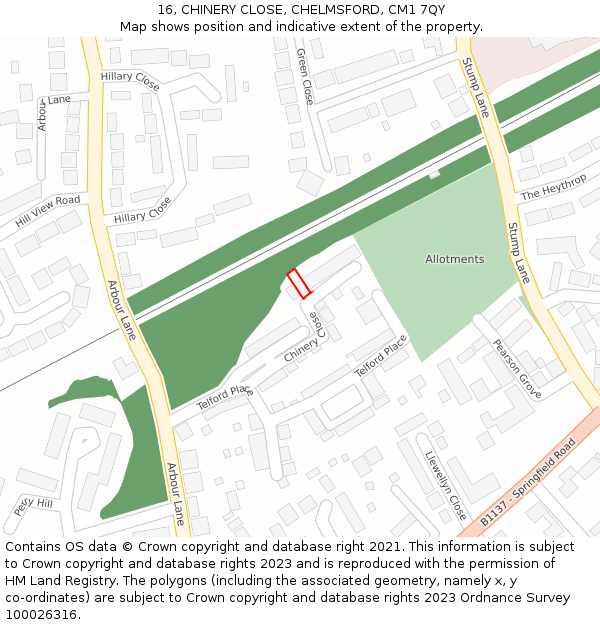 16, CHINERY CLOSE, CHELMSFORD, CM1 7QY: Location map and indicative extent of plot