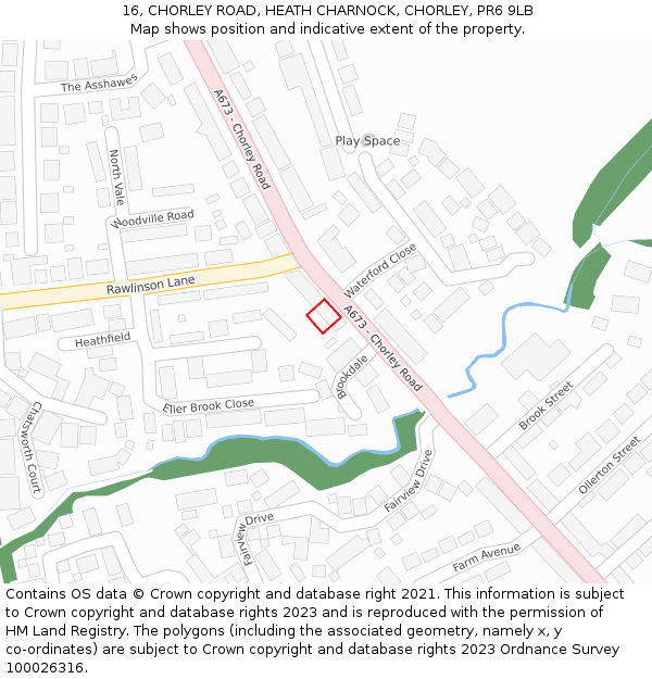 16, CHORLEY ROAD, HEATH CHARNOCK, CHORLEY, PR6 9LB: Location map and indicative extent of plot