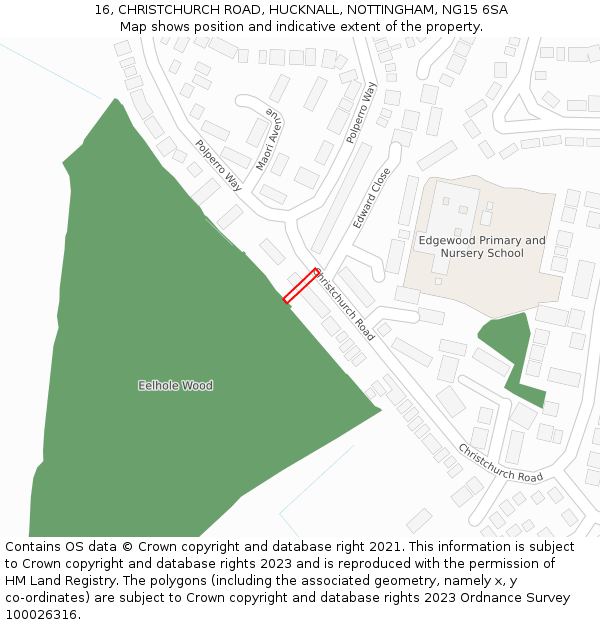 16, CHRISTCHURCH ROAD, HUCKNALL, NOTTINGHAM, NG15 6SA: Location map and indicative extent of plot