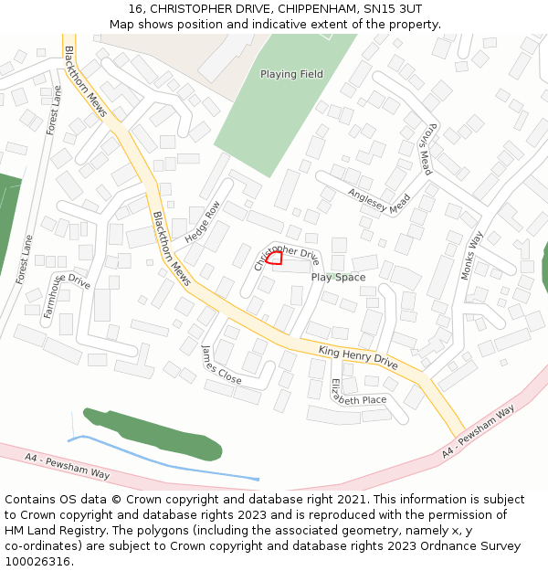 16, CHRISTOPHER DRIVE, CHIPPENHAM, SN15 3UT: Location map and indicative extent of plot