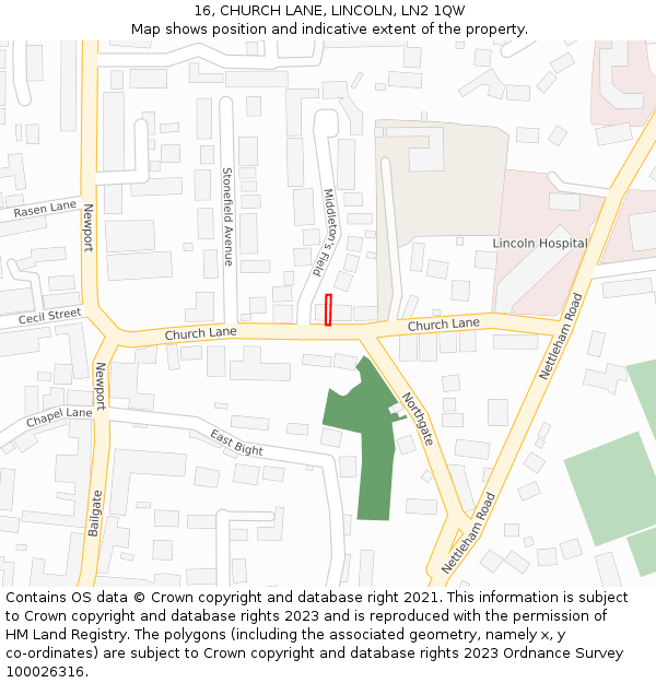 16, CHURCH LANE, LINCOLN, LN2 1QW: Location map and indicative extent of plot