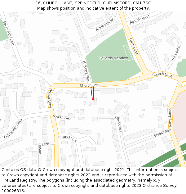 16, CHURCH LANE, SPRINGFIELD, CHELMSFORD, CM1 7SG: Location map and indicative extent of plot