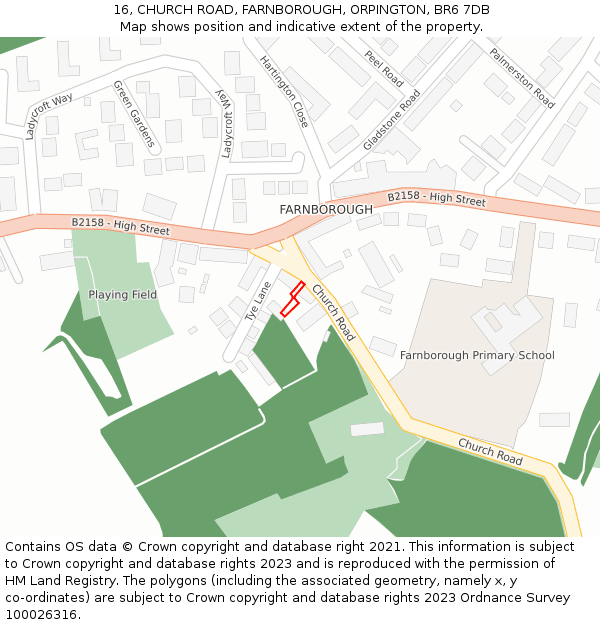 16, CHURCH ROAD, FARNBOROUGH, ORPINGTON, BR6 7DB: Location map and indicative extent of plot