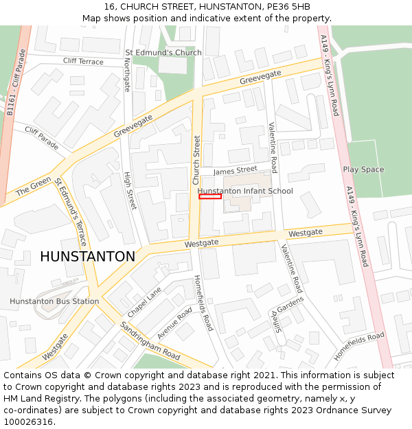 16, CHURCH STREET, HUNSTANTON, PE36 5HB: Location map and indicative extent of plot