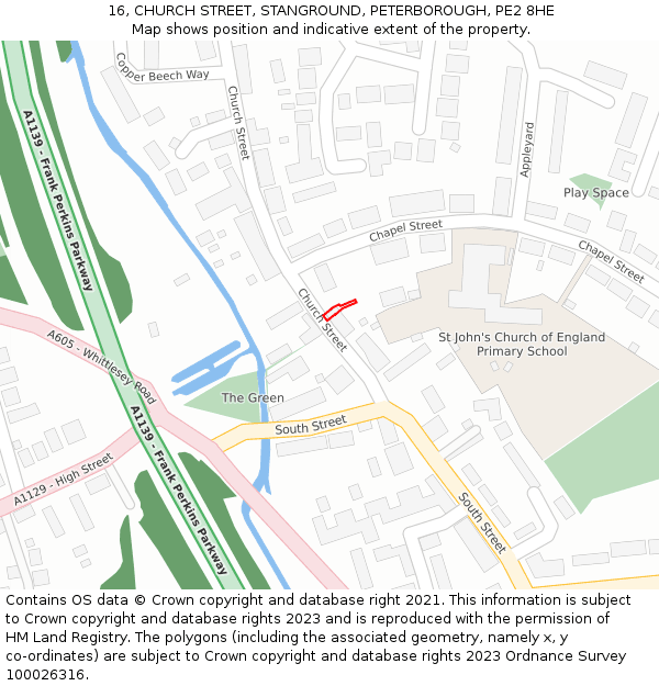 16, CHURCH STREET, STANGROUND, PETERBOROUGH, PE2 8HE: Location map and indicative extent of plot