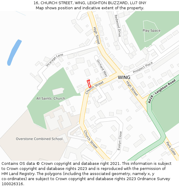 16, CHURCH STREET, WING, LEIGHTON BUZZARD, LU7 0NY: Location map and indicative extent of plot