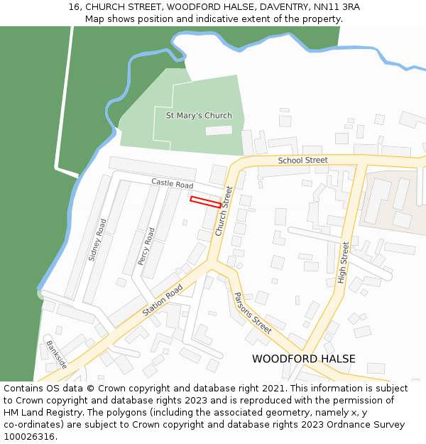 16, CHURCH STREET, WOODFORD HALSE, DAVENTRY, NN11 3RA: Location map and indicative extent of plot