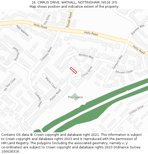 16, CIRRUS DRIVE, WATNALL, NOTTINGHAM, NG16 1FS: Location map and indicative extent of plot