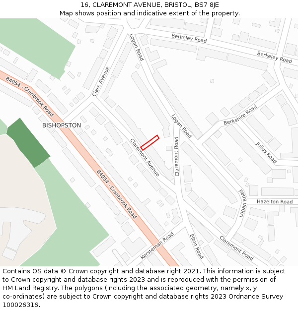 16, CLAREMONT AVENUE, BRISTOL, BS7 8JE: Location map and indicative extent of plot