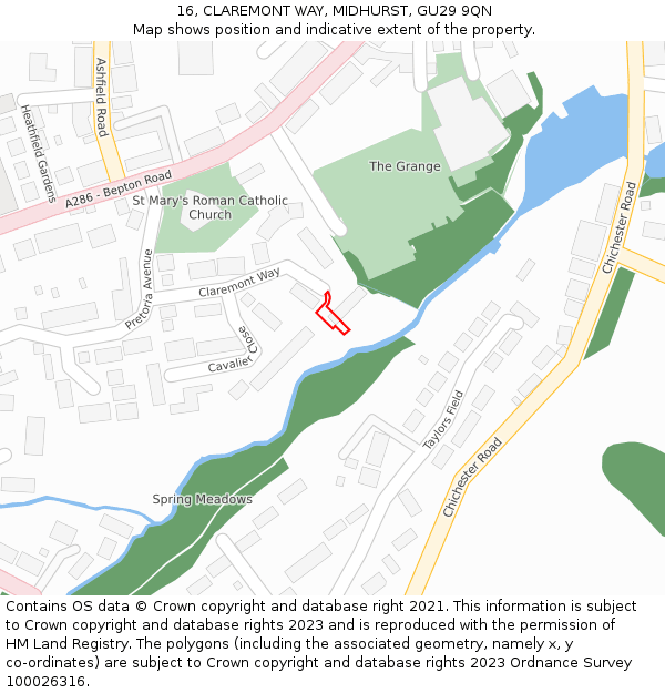 16, CLAREMONT WAY, MIDHURST, GU29 9QN: Location map and indicative extent of plot