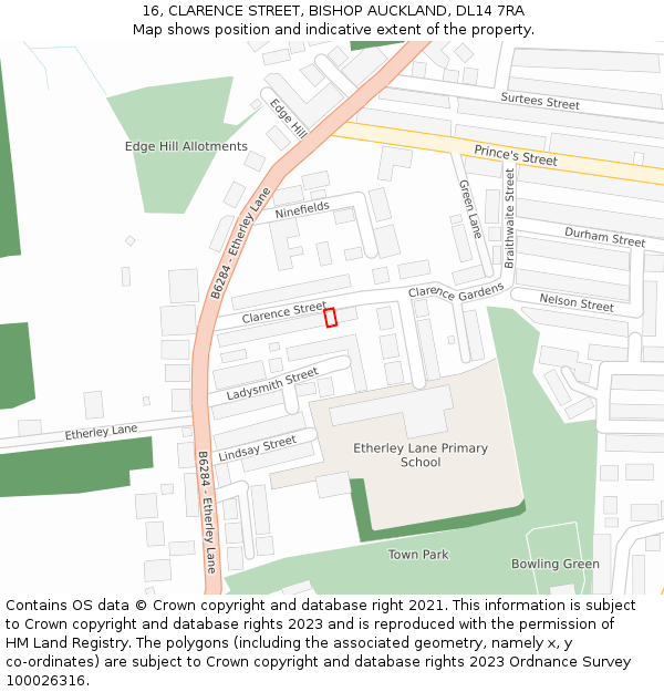 16, CLARENCE STREET, BISHOP AUCKLAND, DL14 7RA: Location map and indicative extent of plot