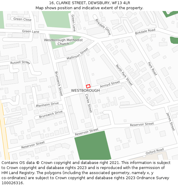 16, CLARKE STREET, DEWSBURY, WF13 4LR: Location map and indicative extent of plot