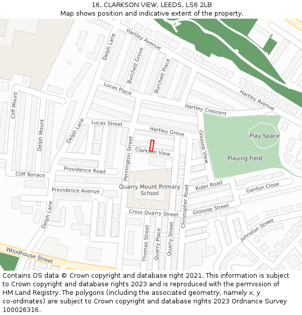 16, CLARKSON VIEW, LEEDS, LS6 2LB: Location map and indicative extent of plot