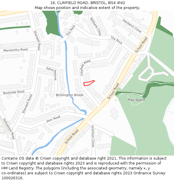 16, CLAYFIELD ROAD, BRISTOL, BS4 4NG: Location map and indicative extent of plot