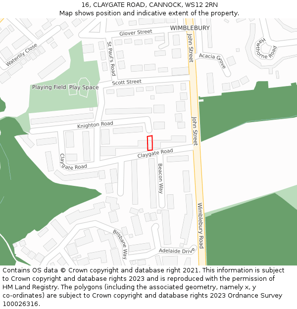 16, CLAYGATE ROAD, CANNOCK, WS12 2RN: Location map and indicative extent of plot