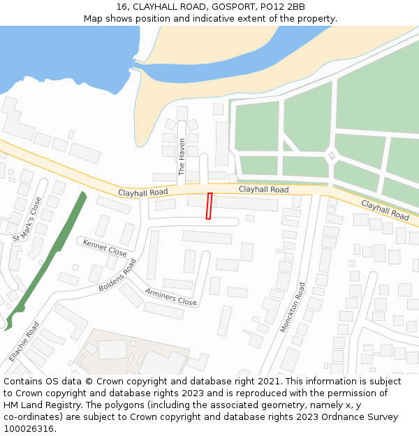 16, CLAYHALL ROAD, GOSPORT, PO12 2BB: Location map and indicative extent of plot