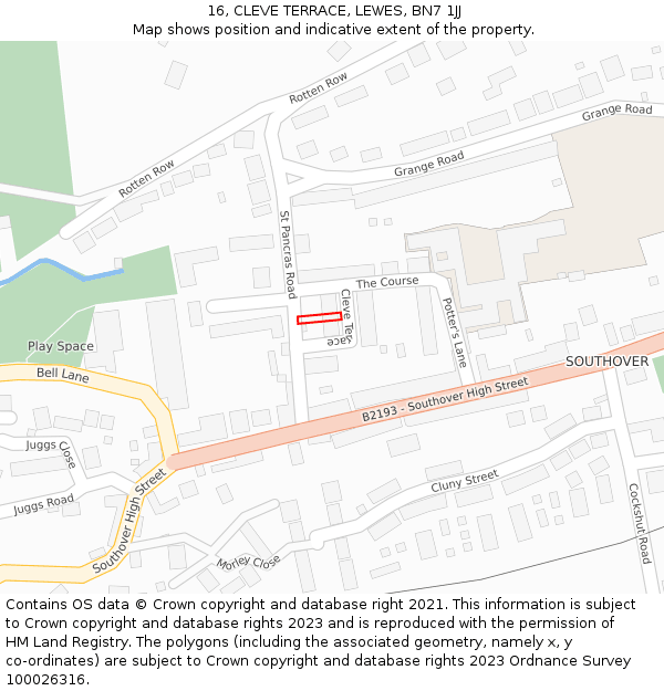 16, CLEVE TERRACE, LEWES, BN7 1JJ: Location map and indicative extent of plot