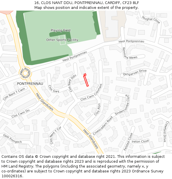 16, CLOS NANT DDU, PONTPRENNAU, CARDIFF, CF23 8LF: Location map and indicative extent of plot