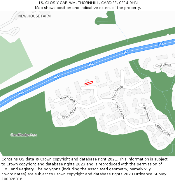 16, CLOS Y CARLWM, THORNHILL, CARDIFF, CF14 9HN: Location map and indicative extent of plot