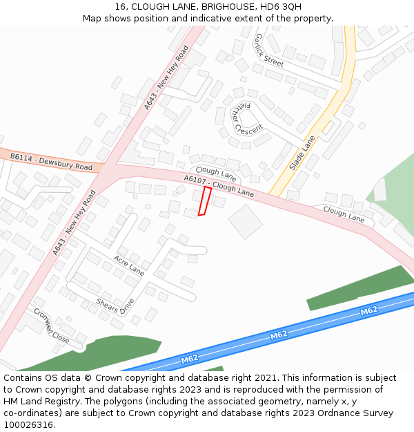 16, CLOUGH LANE, BRIGHOUSE, HD6 3QH: Location map and indicative extent of plot