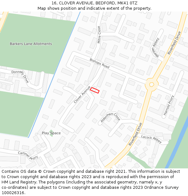 16, CLOVER AVENUE, BEDFORD, MK41 0TZ: Location map and indicative extent of plot