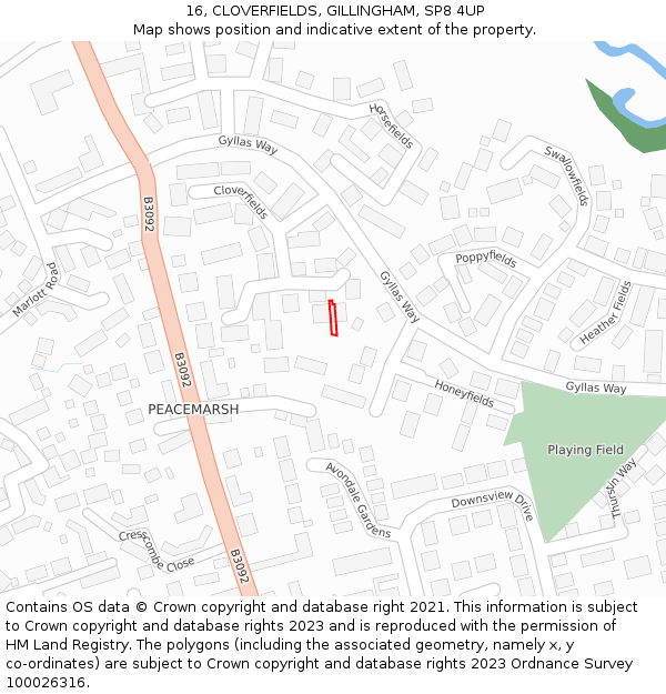 16, CLOVERFIELDS, GILLINGHAM, SP8 4UP: Location map and indicative extent of plot