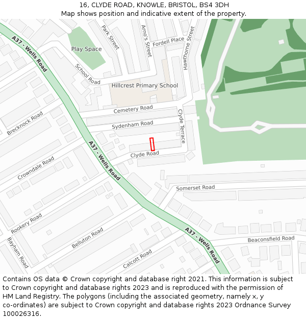 16, CLYDE ROAD, KNOWLE, BRISTOL, BS4 3DH: Location map and indicative extent of plot
